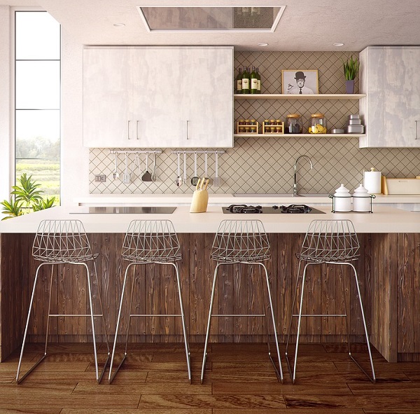 kitchen-counter-stove-kitchen-stools-cabinets-jars-faucet-kitchen-utensils-spices-plant-picture-frame-food-storage-containers