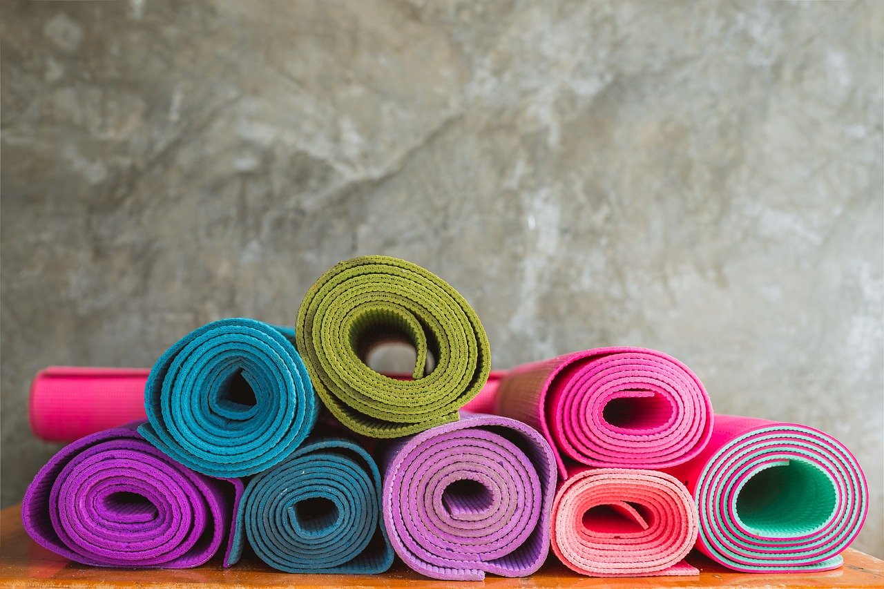 different colored yoga mats