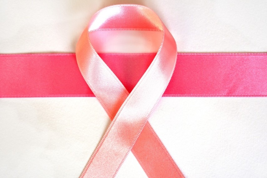 A pink ribbon that symbolizes breast cancer awareness