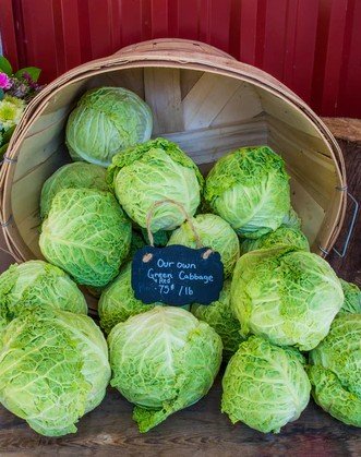 green cabbages in a basket