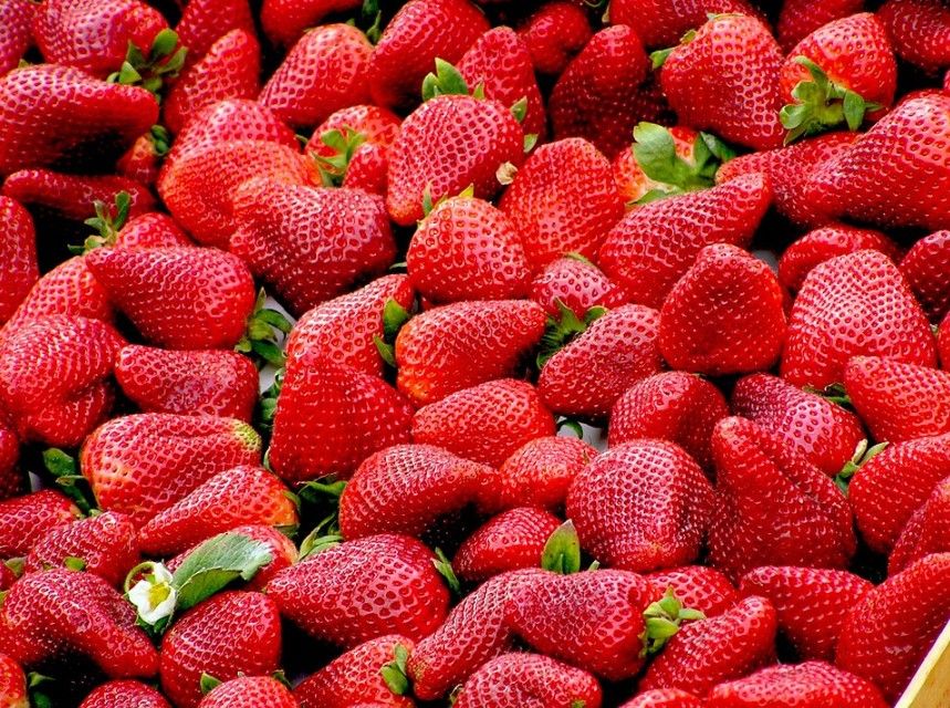 a bunch of red strawberries