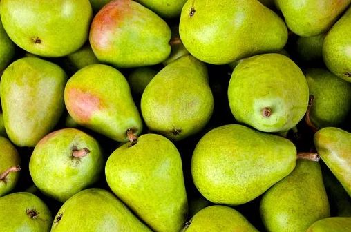 Green pears tinged with pink